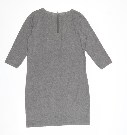 Vera Moda Womens Grey Cotton Shift Size XS Round Neck Zip