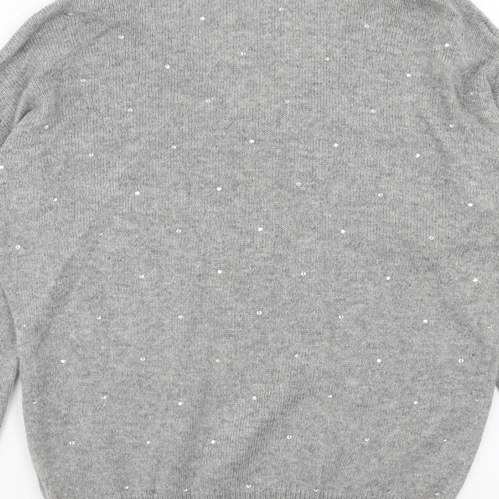 TU Womens Grey V-Neck Acrylic Pullover Jumper Size 12