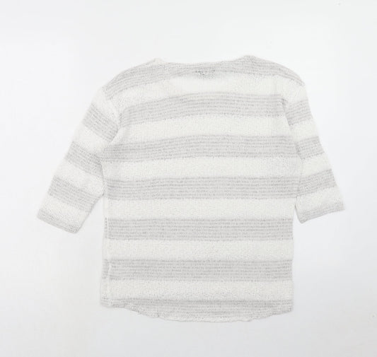 F&F Womens White Round Neck Geometric Viscose Pullover Jumper Size 10