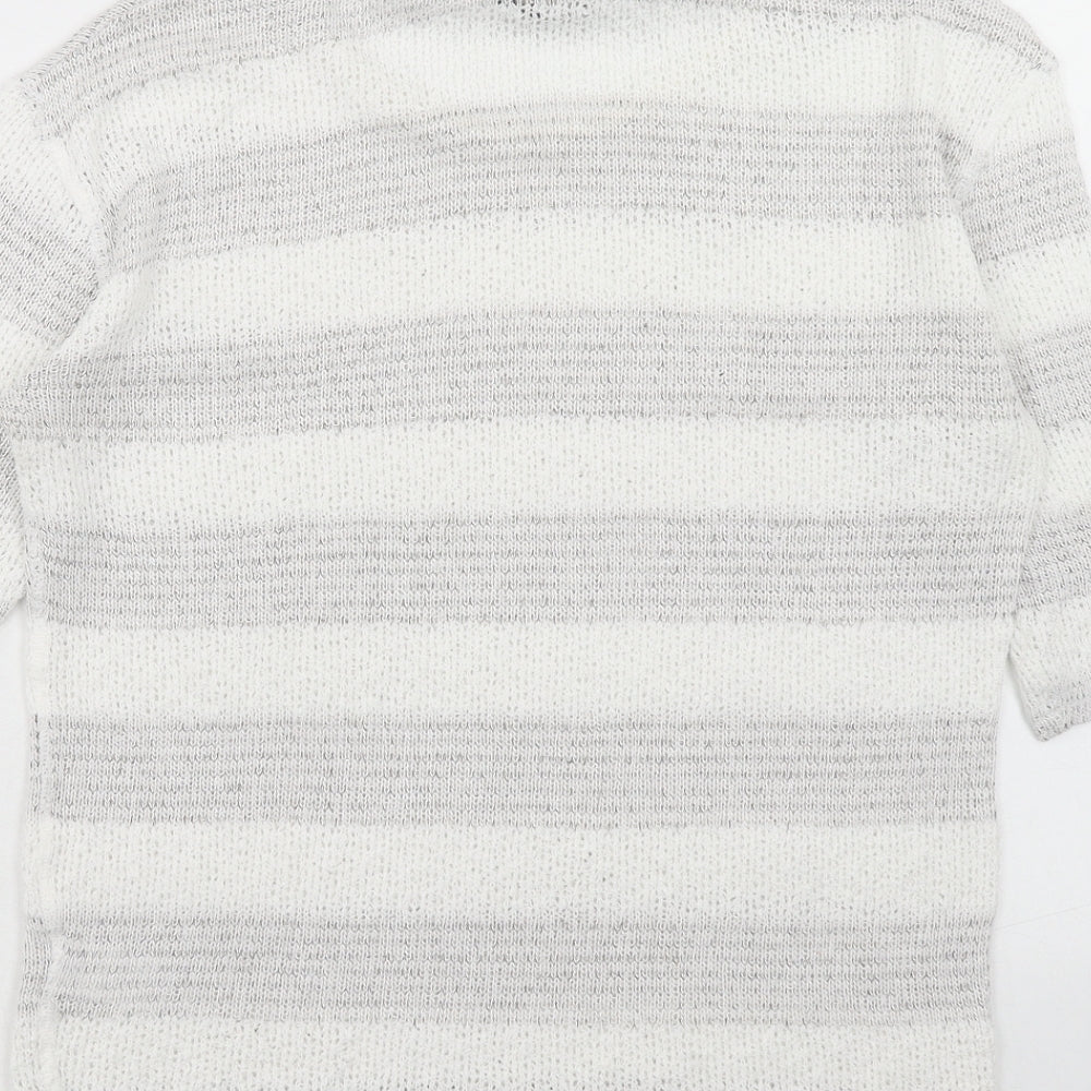 F&F Womens White Round Neck Geometric Viscose Pullover Jumper Size 10