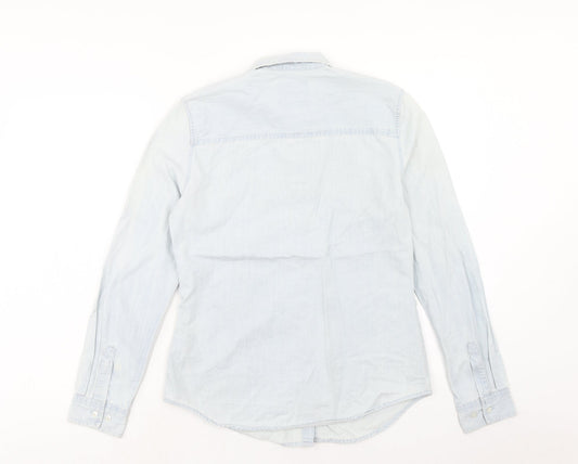 Denim & Co. Womens Blue Cotton Basic Button-Up Size 10 Collared