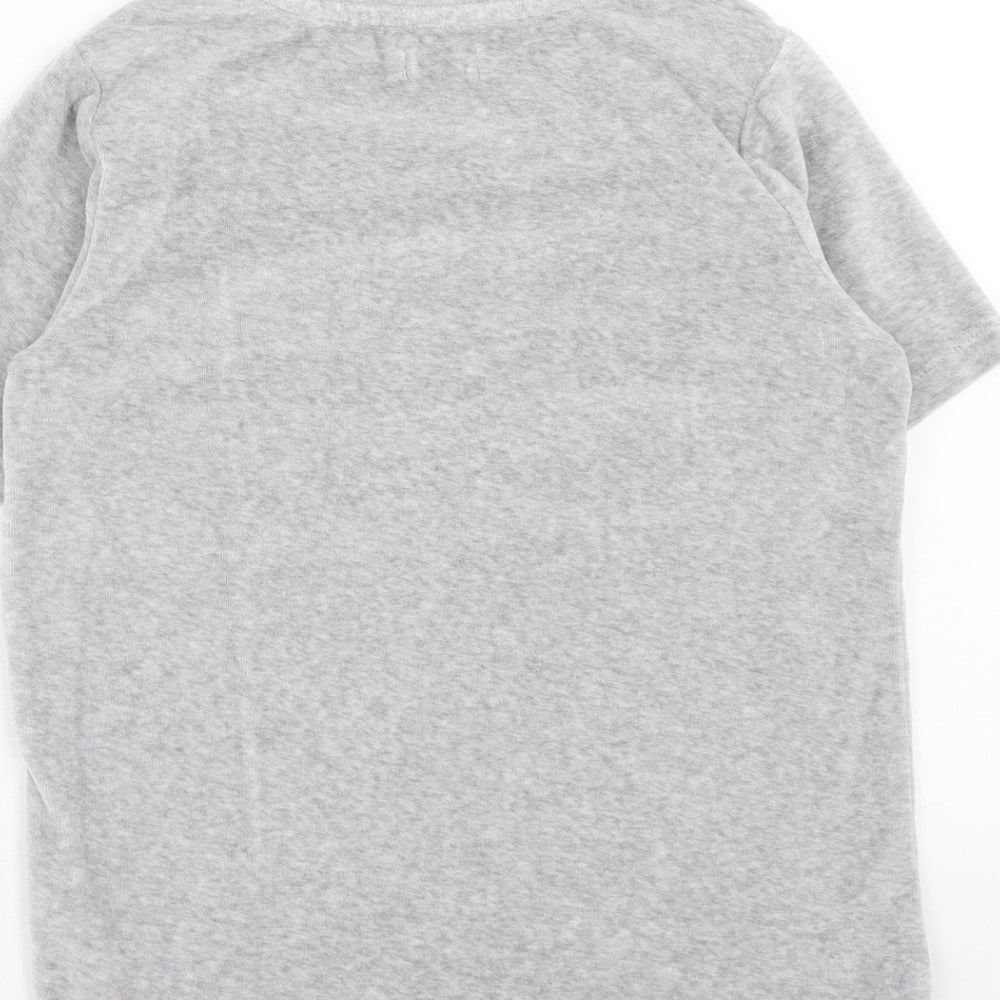 Preworn Girls Grey Geometric Cotton Basic T-Shirt Size 8 Years Round Neck Pullover