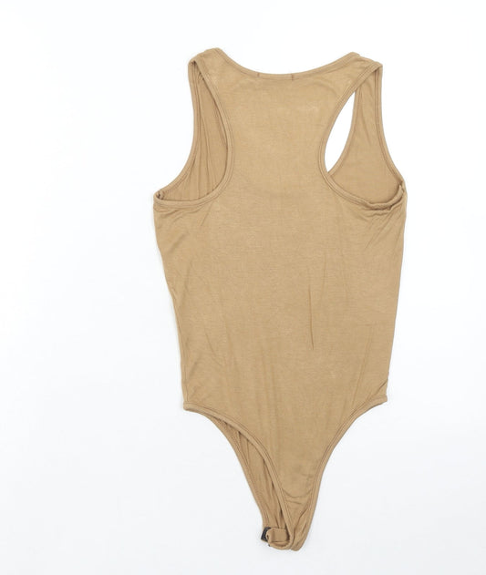 PRETTYLITTLETHING Womens Beige Viscose Bodysuit One-Piece Size 6 Snap