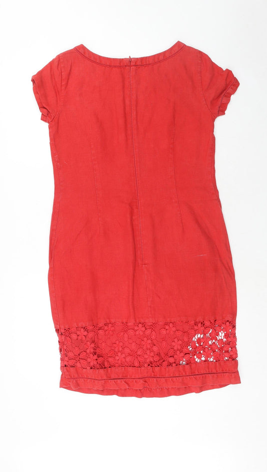 Per Una Womens Red Cotton T-Shirt Dress Size 8 Round Neck Zip