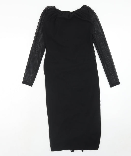 PRETTYLITTLETHING Womens Black Polyester A-Line Size 8 V-Neck Pullover