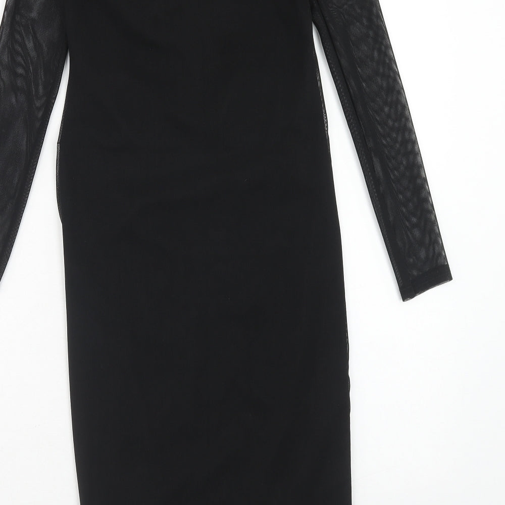 PRETTYLITTLETHING Womens Black Polyester A-Line Size 8 V-Neck Pullover