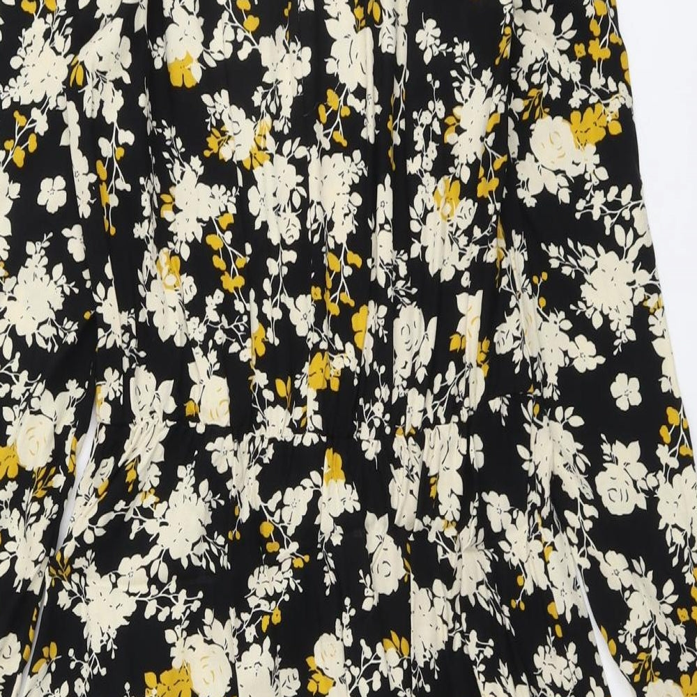 NEXT Womens Black Floral Viscose A-Line Size 6 Round Neck Button
