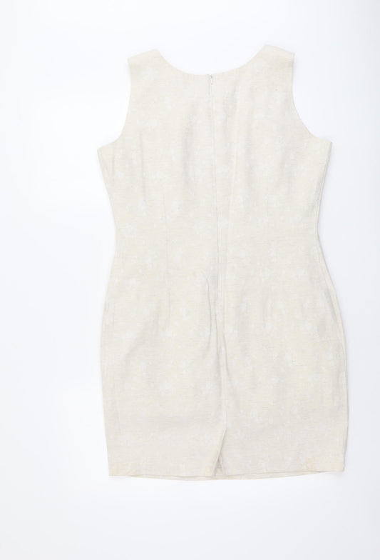Yessica Womens Beige Geometric Polyester Pencil Dress Size 16 Round Neck Zip