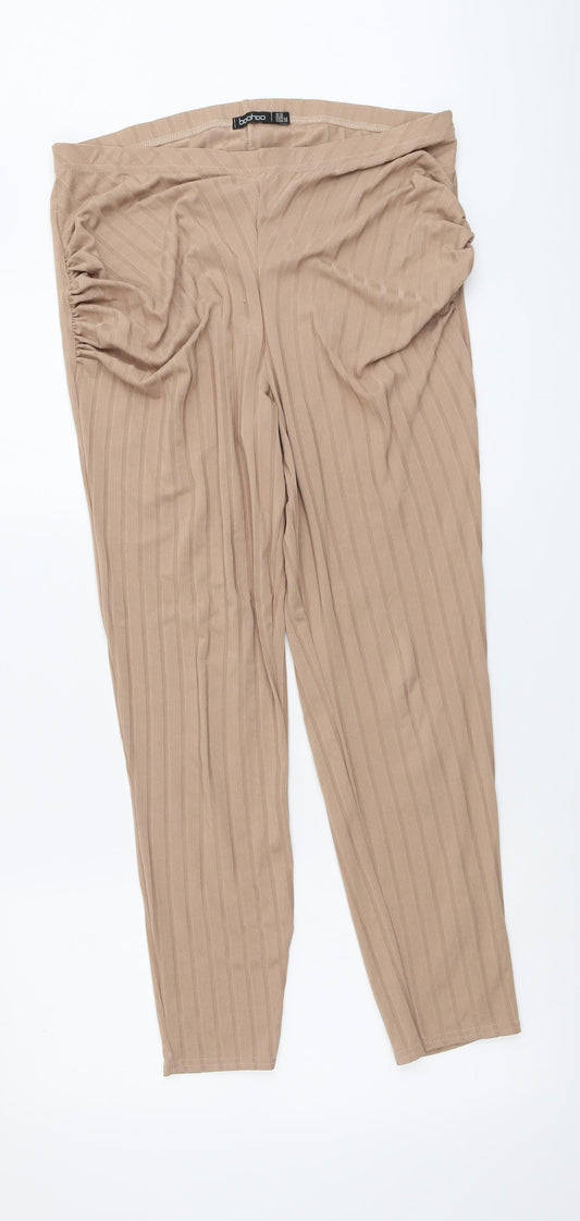 Womens UK Size 14 Boohoo Regular Fit Jogger Beige Trousers