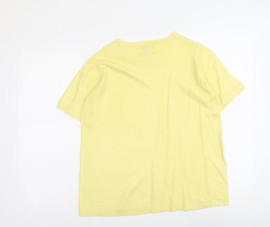 Classic Womens Yellow Round Neck Acrylic Pullover Jumper Size L