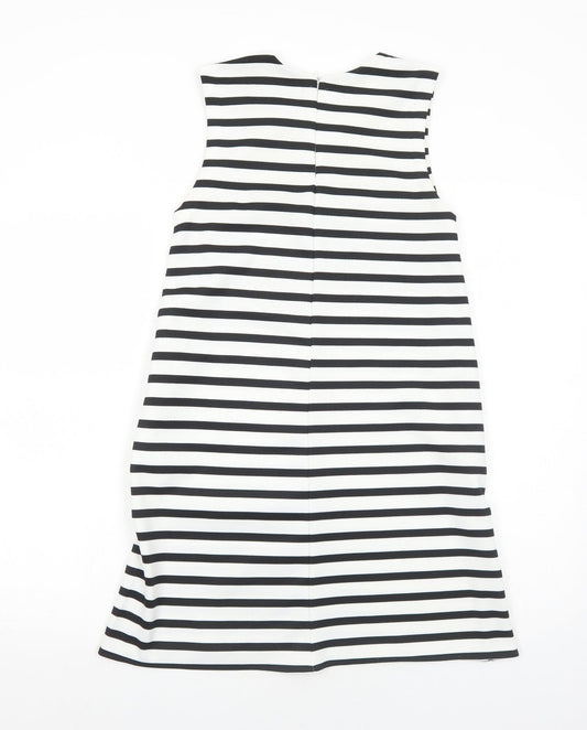 Zara Womens White Striped Polyester A-Line Size S Round Neck Zip