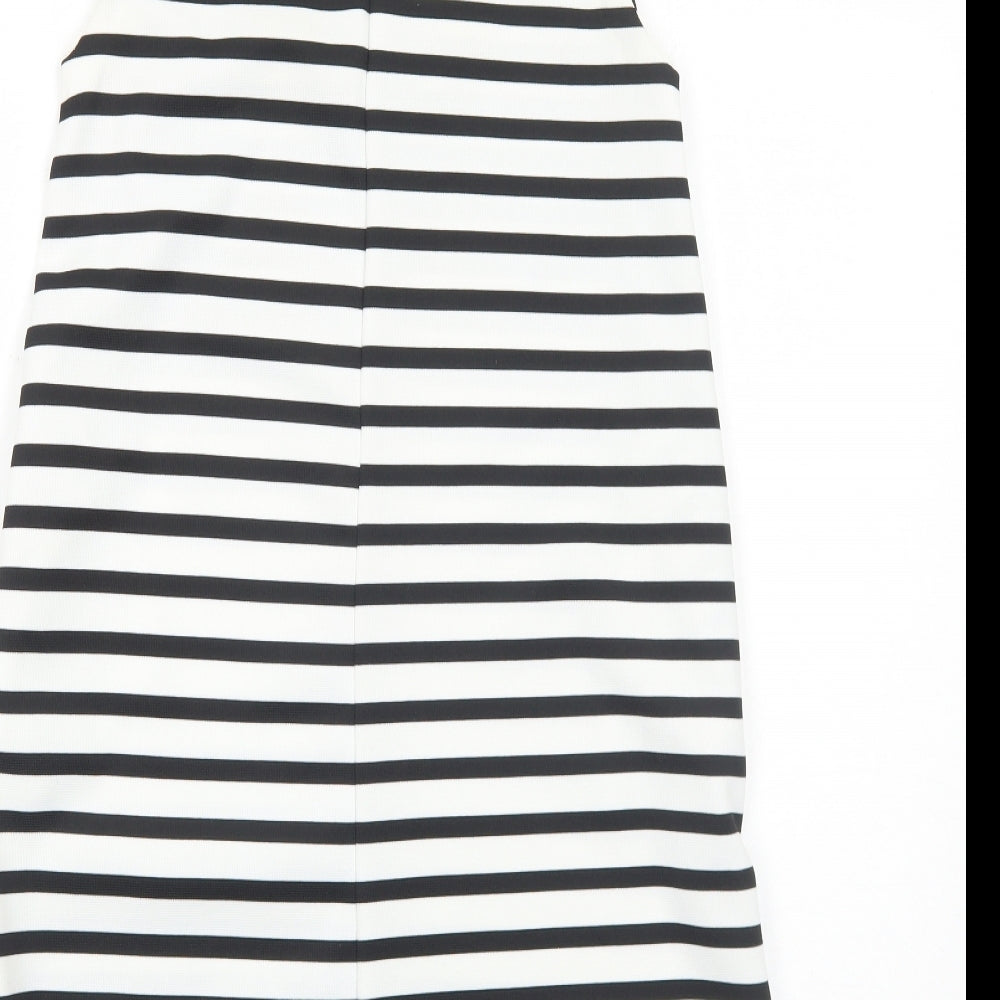 Zara Womens White Striped Polyester A-Line Size S Round Neck Zip
