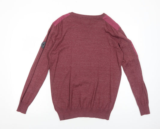 Crosshatch Mens Red Round Neck Cotton Pullover Jumper Size M Long Sleeve