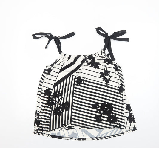 TU Womens White Striped Viscose Basic Tank Size 10 Scoop Neck - Floral Pattern