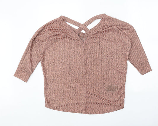 AYANAPA Womens Orange V-Neck Polyester Pullover Jumper Size 12