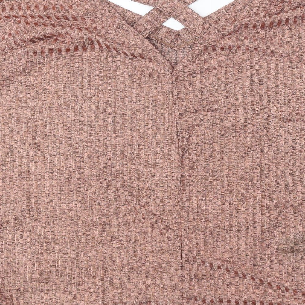 AYANAPA Womens Orange V-Neck Polyester Pullover Jumper Size 12