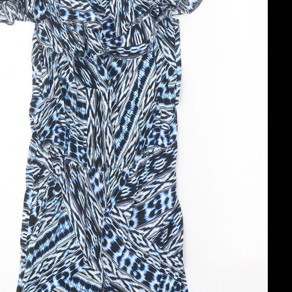 F&F Womens Blue Geometric Viscose Playsuit One-Piece Size 8 Pullover