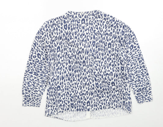 Gap Womens Blue V-Neck Animal Print Cotton Cardigan Jumper Size M - Leopard Print