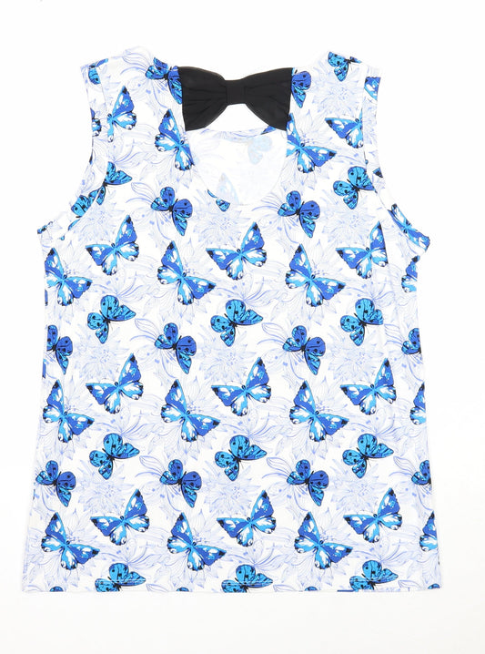 Originals Womens Blue Geometric Viscose Basic Tank Size 14 Boat Neck - Butterfly Pattern