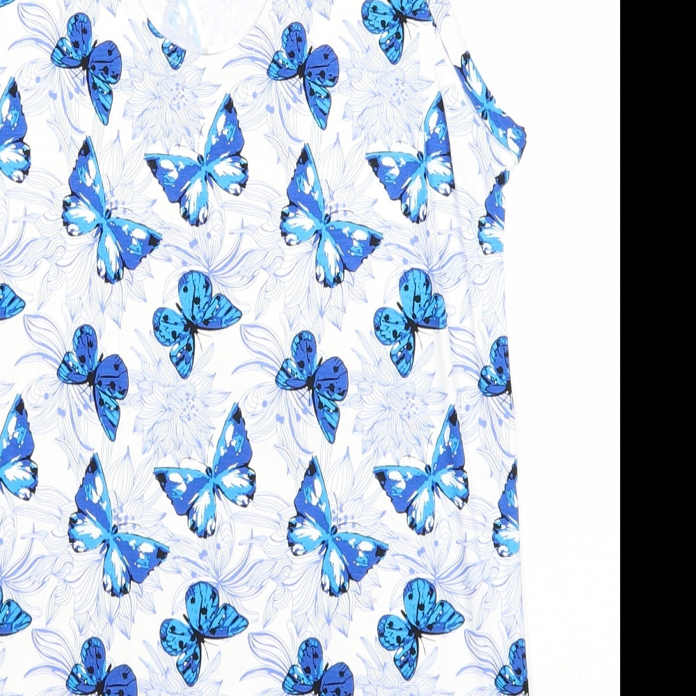 Originals Womens Blue Geometric Viscose Basic Tank Size 14 Boat Neck - Butterfly Pattern