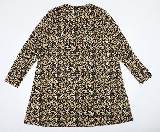 PEP&CO Womens Brown Geometric Polyester A-Line Size 20 Round Neck Pullover