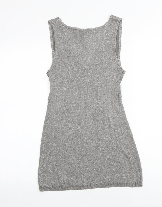 Mango Womens Silver Geometric Polyester Tank Dress Size XS V-Neck Pullover