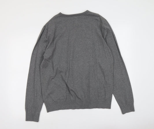 Burton Mens Grey V-Neck Cotton Pullover Jumper Size L Long Sleeve