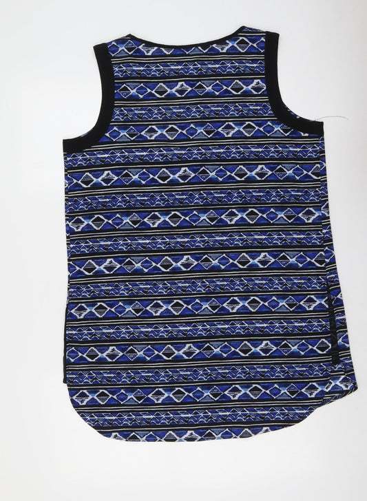 Papaya Womens Blue Geometric Polyester Basic Tank Size 14 Round Neck