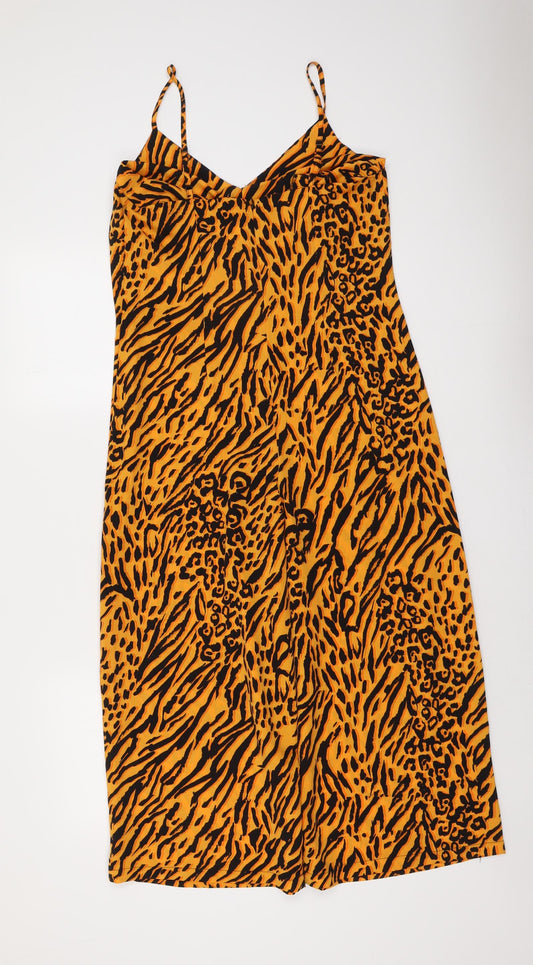 Miss Selfridge Womens Orange Animal Print Polyester Jumpsuit One-Piece Size 8 Zip