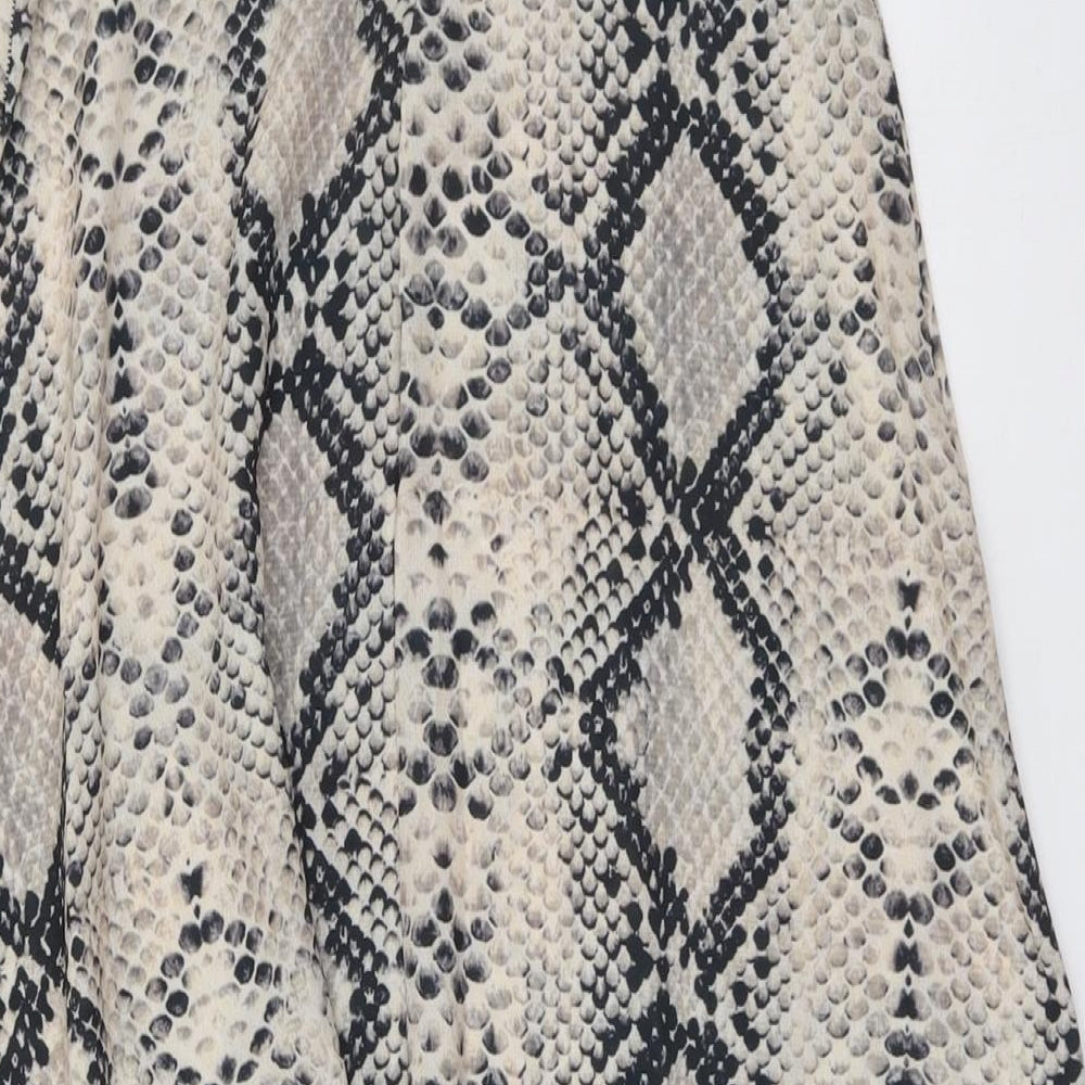 PRETTYLITTLETHING Womens Beige Animal Print Polyester A-Line Skirt Size 8 Zip - Snake Skin Print