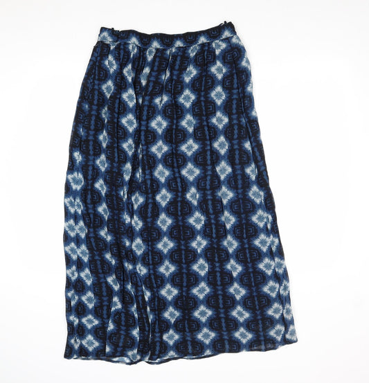 NEXT Womens Blue Geometric Polyester A-Line Skirt Size S Zip