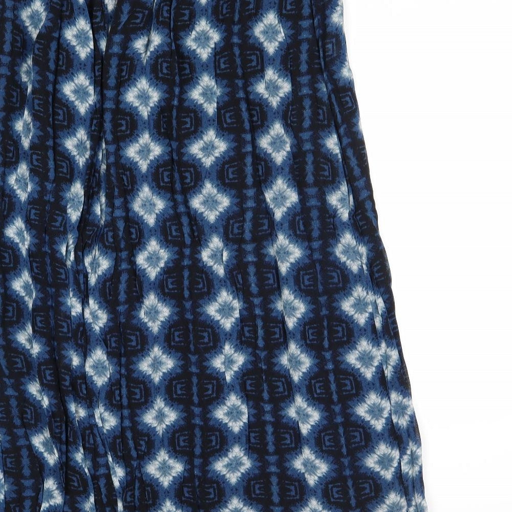 NEXT Womens Blue Geometric Polyester A-Line Skirt Size S Zip