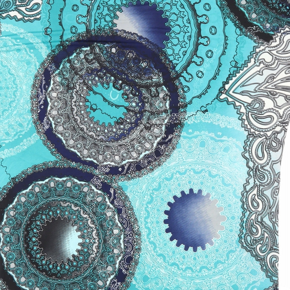 Autonomy Womens Blue Geometric Polyester Basic T-Shirt Size M Boat Neck - Mesh Panels