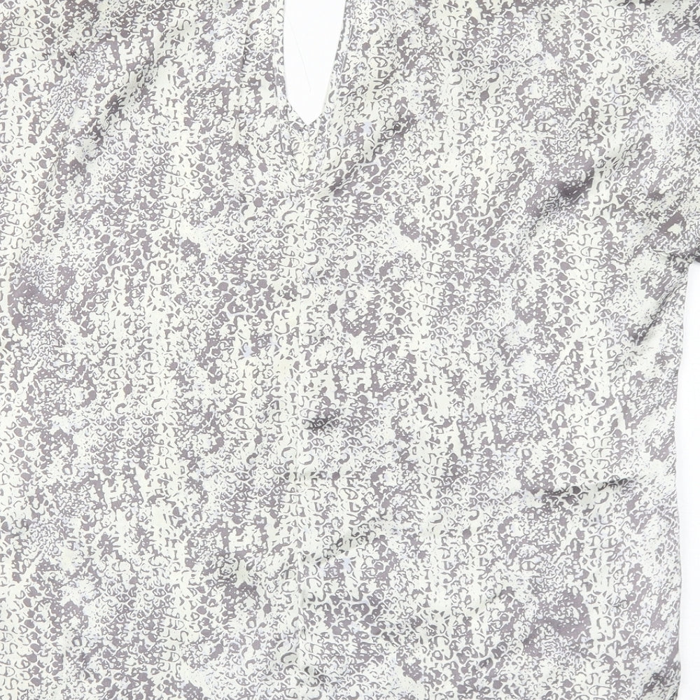 Avon Womens Grey Animal Print Polyester Basic Blouse Size 10 V-Neck - Snake Print