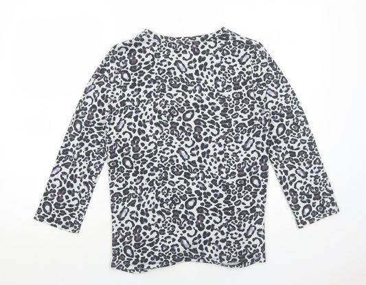 Cable & Gauge Womens Grey Animal Print Viscose Basic Blouse Size M Boat Neck - Twist Detail Leopard Print