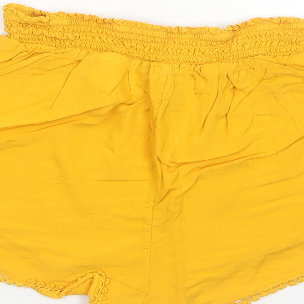 Primark Womens Yellow Viscose Culotte Shorts Size S Regular Pull On