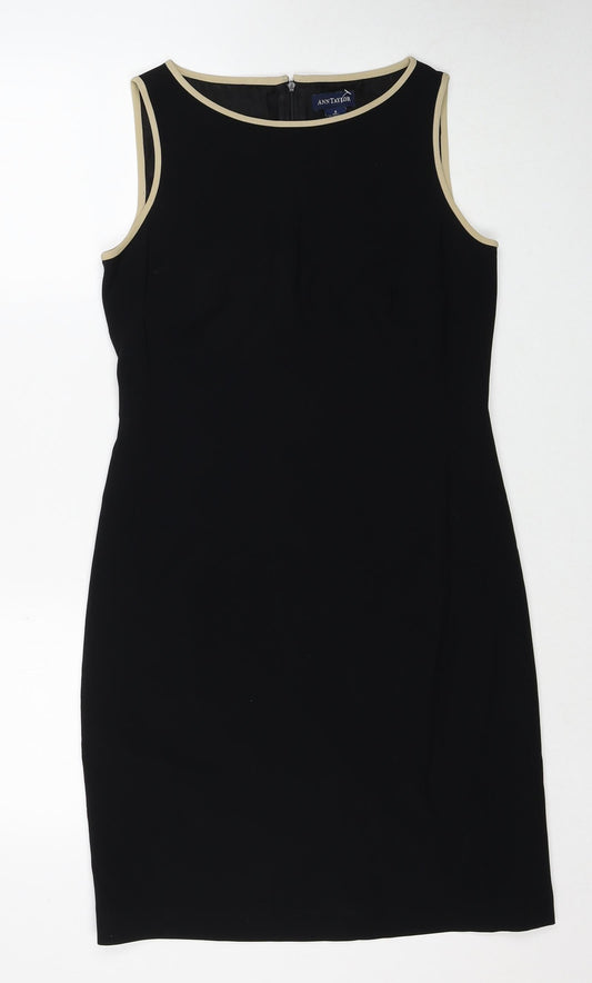Ann Taylor Womens Black Polyester Shift Size 6 Round Neck Zip