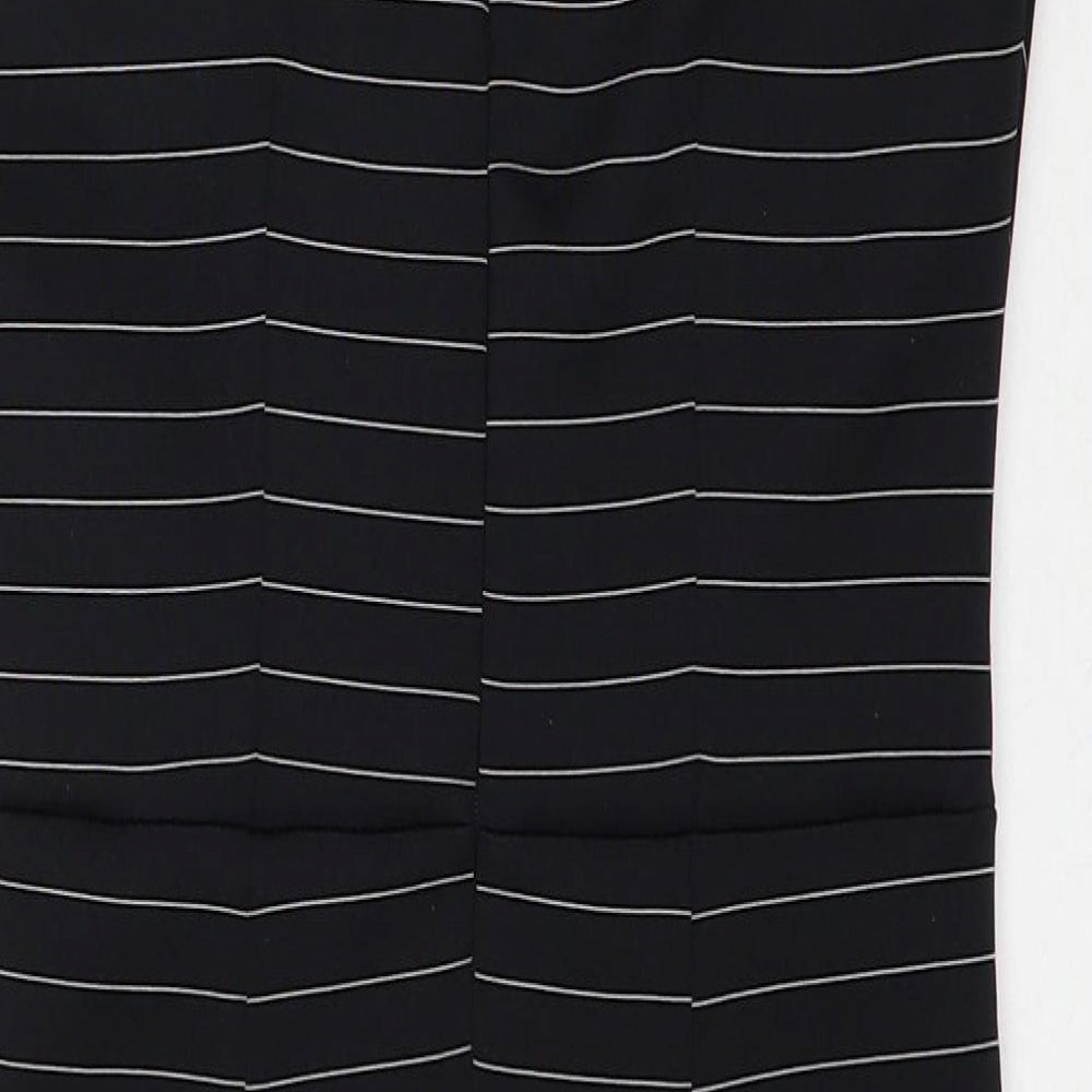 Miss Selfridge Womens Black Striped Polyester Shift Size 8 Round Neck Zip