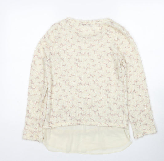 George Womens Beige Roll Neck Geometric Polyester Pullover Jumper Size 10