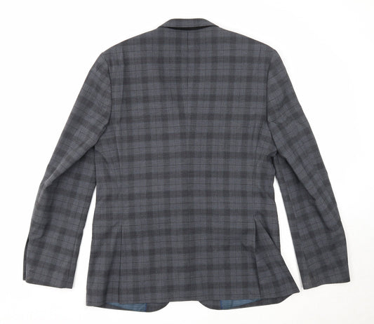Primark Mens Blue Plaid Polyester Jacket Suit Jacket Size 40 Regular