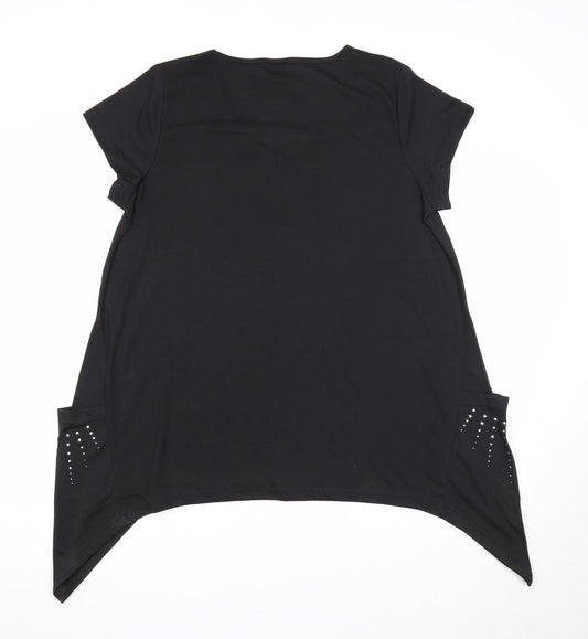 Being Casual Womens Black Polyester Basic Blouse Size 14 V-Neck