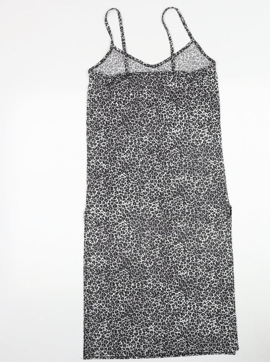 PRETTYLITTLETHING Womens Grey Animal Print Polyester Tank Dress Size 6 V-Neck Pullover - Leopard Print