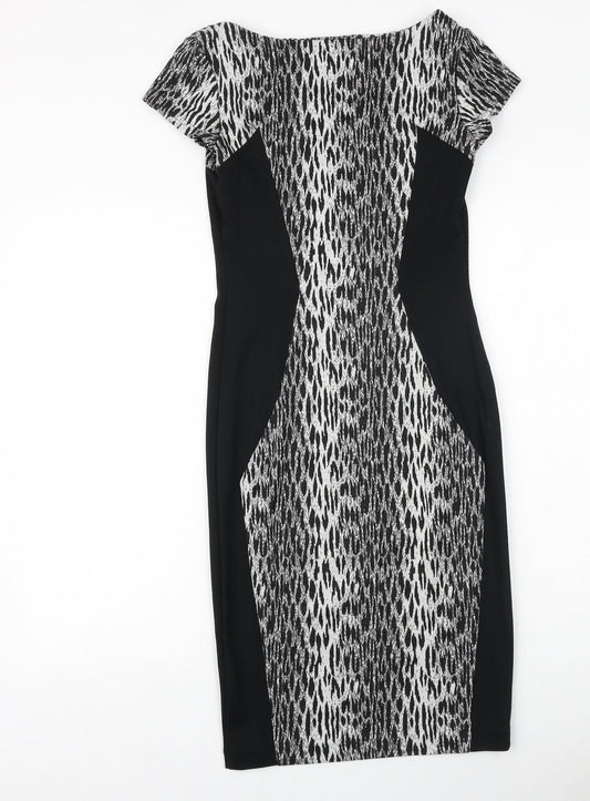 George Womens Black Geometric Polyester Shift Size 8 Round Neck Pullover