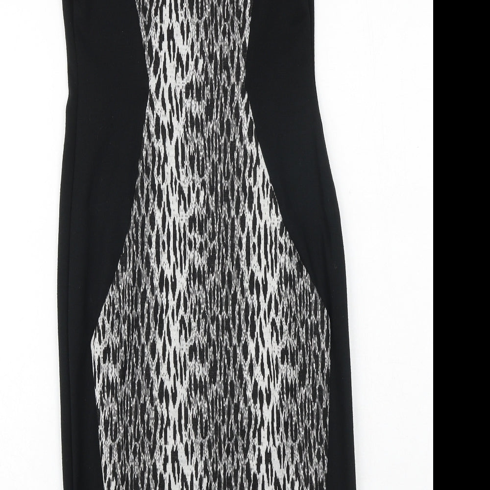 George Womens Black Geometric Polyester Shift Size 8 Round Neck Pullover