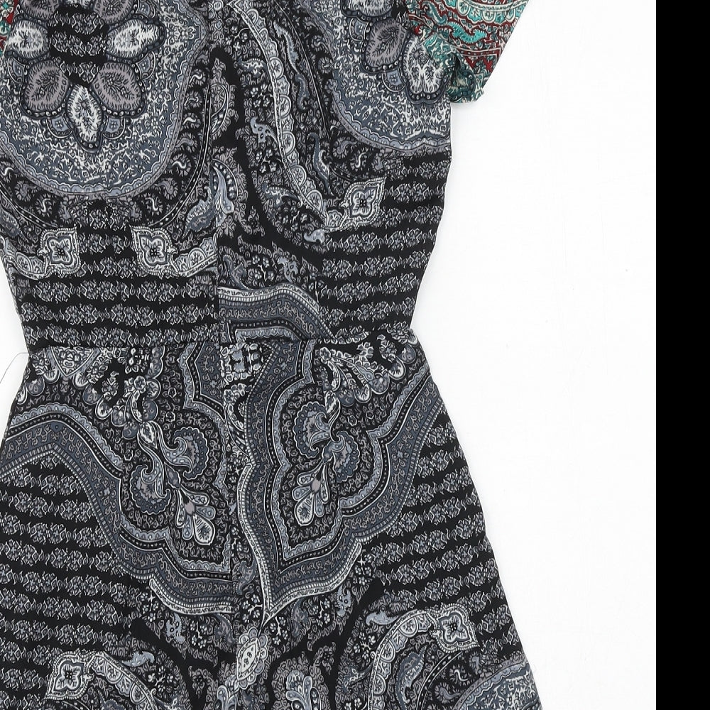 hearts&bows Womens Black Paisley Polyester Playsuit One-Piece Size 6 Zip