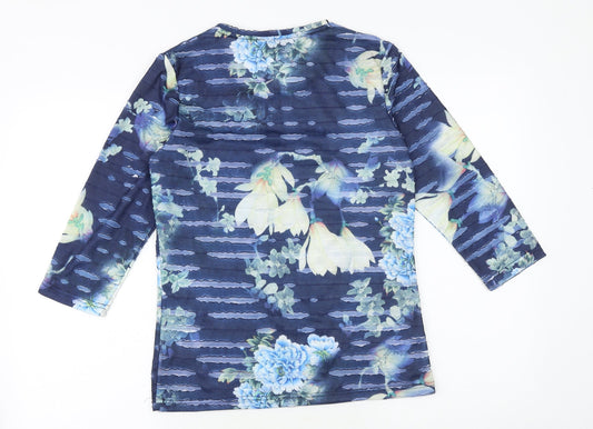 Alexara Womens Blue Geometric Polyester Basic T-Shirt Size 10 Round Neck