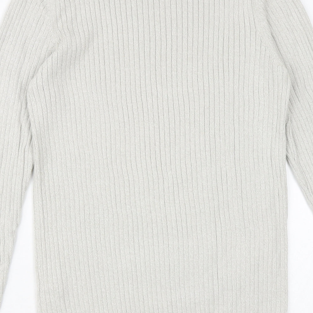 New Look Mens Grey Round Neck Cotton Pullover Jumper Size M Long Sleeve