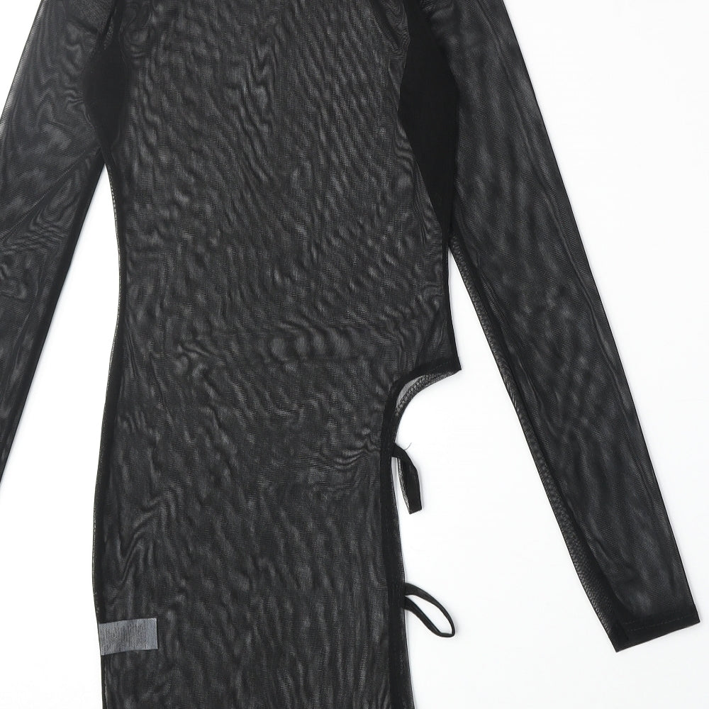 PRETTYLITTLETHING Womens Black Polyester Shift Size 6 Round Neck Pullover