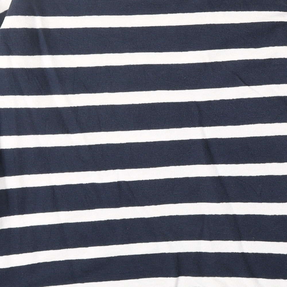 Esprit Womens Blue Striped 100% Cotton Basic T-Shirt Size S Round Neck