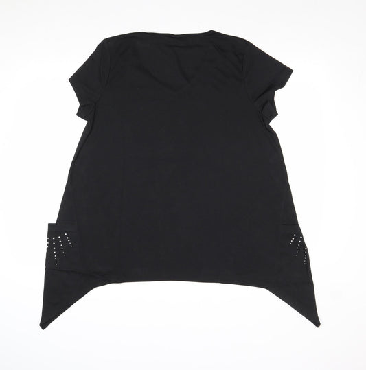 Being Casual Womens Black Polyester Basic T-Shirt Size 14 V-Neck